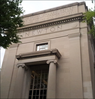 A photo of a building with the word "Newton" engraved on the side.